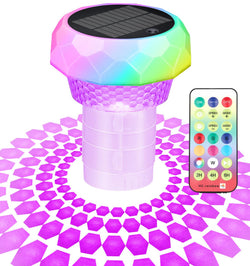 Qoolife Pool Chlorine Floater with Solar Light, Chlorine Tablet Floater for Pool Fit 1" and 3" Tablets, Floating Chlorine Dispenser with Remote and Adjustable for Pool Spa Hot Tub