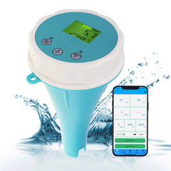 Floating Smart Digital Pool Thermometer - 6-in-1 Bluetooth Water Meter, IP67 Waterproof, Tests EC, Salinity, pH, ORP, Temperature, Chlorine for Swimming Pools, Hot Tubs, Ponds