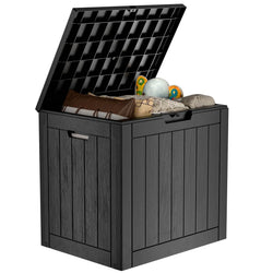MAIUSCOLI 33 Gallon Outdoor Deck Box,Storage Lockable Waterproof Patio Furniture,Garden Tools,Cushions,Pool Accessories Outside Storage Resin Box(Black)