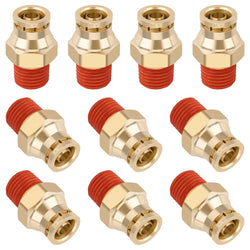 Boeray 3/8" Quick Push to Connect Fittings Brass Union Straight Joint DOT Approved 3/8" Tube OD x 1/4" NPT Thread Air Line Adapter Air Suspension Kit for Truck Trailers and Air Brake System 10pcs