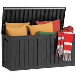 MAIUSCOLI 80 Gallon Outdoor Deck Box,Storage Lockable Waterproof Patio Furniture,Garden Tools,Cushions,Pool Accessories Outside Storage Resin Box(Black)