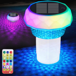 Solar Pool Chlorine Floater with Automatic Darkness-Sensing Light - Floating Dispenser Holds 3" Tablets (Not Included), Anti-Sinking Chlorinator & Bromine Holder for Pool SPA Party