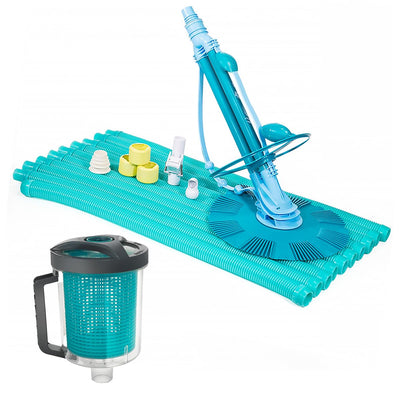 XtremepowerUS 30ft InGround Suction Vacuum Pool Cleaner Set – Climb Wall Automatic Pool Cleaner with Hose, Medium Leaf Canister, Basket & Skimmer Sock (6 Pack)