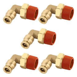 Boeray 1/4" Quick Push to Connect Fittings Brass 90 Degree Union Swivel Elbow Joint DOT Approved 1/4" Tube OD x 3/8" NPT Thread Air Brake Line Adapter Air Suspension Kit for Car Truck Trailers 5pcs