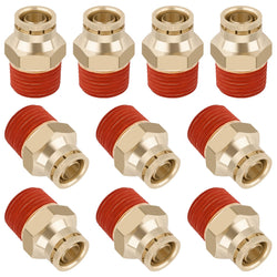 Boeray 1/2" Quick Push to Connect Fittings Brass Union Straight Joint DOT Approved 1/2" Tube OD x 1/2" NPT Thread Air Line Adapter Air Suspension Kit for Truck Trailers and Air Brake System 10pcs