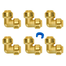 SUNGATOR 1/2 Inch 90 Degree Elbow, Push Pex Elbow 1/2 Inch, No Lead Brass Push-to-Connect 90 Degree Plumbing Fittings for Pex Pipe, Copper, CPVC, with 1 Disconnect Clip, Pack of 6