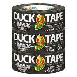 Duck Brand Max Strength Duct Tape, Black, 3 Rolls, 1.88 Inch x 35 Yards Each, 240867