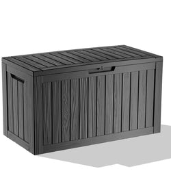 MAIUSCOLI 86 Gallon Outdoor Deck Box,Storage Lockable Waterproof Patio Furniture,Garden Tools,Cushions,Pool Accessories Outside Storage Resin Box(Black)