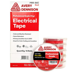 Avery Dennison Electrical Tape, 10 Rolls Professional Grade PVC Electric Tape, UL/CSA Listed ¾ in x 66 ft Insulating Vinyl Tape for Electrical, Repairs, Automotive and Equipment, Pro-36C, Red