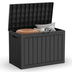 MAIUSCOLI 46 Gallon Outdoor Deck Box,Storage Lockable Waterproof Patio Furniture,Garden Tools,Cushions,Pool Accessories Outside Storage Resin Box(Black)