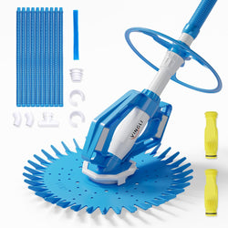 VINGLI Pool Vacuum Above Ground Indoor Outdoor Automatic Swimming Pool Cleaner Sweep Sweeper with 33FT Hoses (Light Blue)