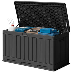 Devoko 90 Gallon Double-Wall Deck Box, Side Handles, HDPE Outdoor Large Storage Box Waterproof and Lockable for Patio Furniture, Garden, Pool (Black, 90 Gallon)