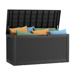 MAIUSCOLI 120 Gallon Outdoor Deck Box,Storage Lockable Waterproof Patio Furniture,Garden Tools,Cushions,Pool Accessories Outside Storage Resin Box(Black)