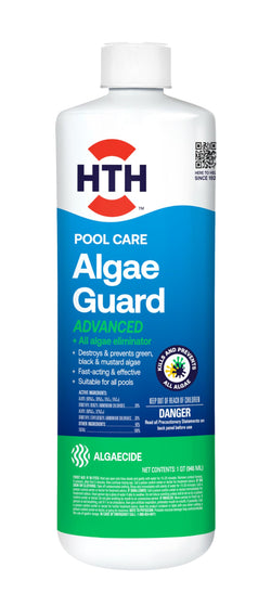 HTH 67243 Swimming Pool Care Advanced Algae Guard - Destroys and Prevents Green, Black & Mustard Algae for Crystal Clear Water, Fast Acting & Effective Swimming Pool Chemical, 32oz