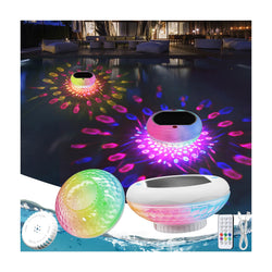 Solar Pool Chlorine Floater with 13 Colors Light, Floating Pool Lights with USB Charging, 6.7 Inch 2600mAh IP68 Waterproof Upper and Lower Glow Adjustable Release Chlorine Dispenser for Pool 2 Pack