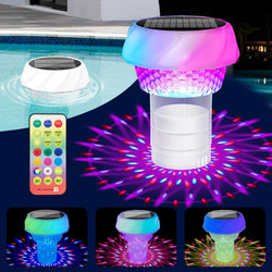 Pool Chlorine Floater with Solar Colorful Light, Adjustable Pool Chlorine Dispenser for 1" & 3", Solar Floating Dispenser for Hot Tub Spa, Solar Pool-Lights for Above Ground Pools