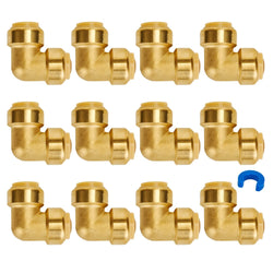 SUNGATOR 12-Pack PEX Elbow, 3/4-Inch Push Fit 90-Degree Plumbing Fitting Pipe Connector with Disconnect Clip, Push-to-Connect, Copper, CPVC, No Lead Brass