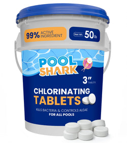 Pool Shark Swimming Pool Chlorine Tablets - 3-Inch Chlorine Tablets - Slow-Dissolving 90% Active Chlorine Tabs - Pool Chemicals for Inground Pools, Above Ground Pools, Saltwater, Spa, Hot Tub (50 lbs)