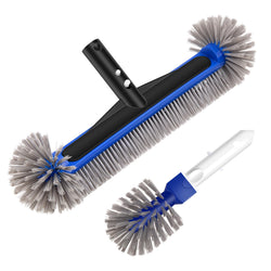 16.7'' Swimming Pool Brush Head with Round Ends, EZ Clip Aluminum Handle, Heavy Duty Pool Brushes for Clean Swimming Pools Faster, Extra Corner Brush Head for Clean Pool Steps & Corners