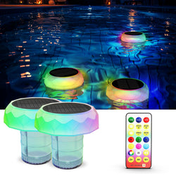 BASON LIGHTING Solar Powered Floating Pool Light with Chlorine Tablet Floater, IP68 Waterproof RGB Color Changing Pool Lights with Remote Control, Adjustable Dispenser,Timer Settings, 2 Pack.