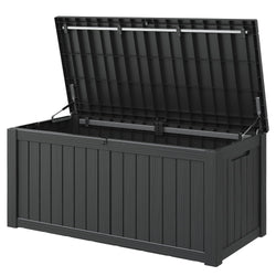 Outdoor Storage Box, 120 Gallon Deck Box, Resin Waterproof Outside Storage Bench, Outdoor Storage Cabinet With Lockable Lid, Backyard Deck Box For Garden Tools, Patio Cushions, Pool Accessories