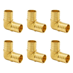 SUNGATOR 6-Pack 1 Inch 90 Degree Elbow PEX Fittings, No Lead Brass Crimp for PEX Tubing