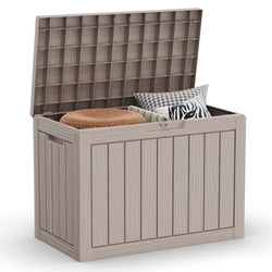 MAIUSCOLI 46 Gallon Outdoor Deck Box,Storage Lockable Waterproof Patio Furniture,Garden Tools,Cushions,Pool Accessories Outside Storage Resin Box(Grey)