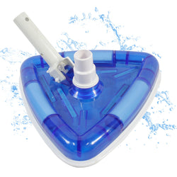 Deluxe Pool Vacuum for Above Ground Pool and Inground Pools, Weighted Triangle Shaped Pool Vacuum Head, with Swiveling Hose Cuff and Bottom Brushes, Transparent Blue Body