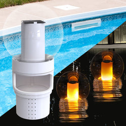 Pool Chlorine Floater with Solar Flame Light, Chlorine Dispenser for Pool, Spa Chemical Dispenser Spacious Floating Chlorinator of 4x3” Chlorines Tablets Easy Opening, Chlorines Holder (Yellow)