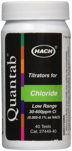 Hach Chloride QuanTab® Test Strips, Chloride Test Strips, Titrators for Chloride Water Quality Testing, Low Range 30-600 mg/L, 2744940