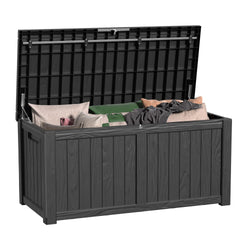 MAIUSCOLI 150 Gallon Outdoor Deck Box,Storage Lockable Waterproof Patio Furniture,Garden Tools,Cushions,Pool Accessories Outside Storage Resin Box(Black)