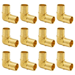 SUNGATOR 12-Pack 1 Inch 90 Degree Elbow PEX Fittings, No Lead Brass Crimp for PEX Tubing