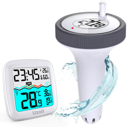 Uzoli Pool Thermometer Floating Easy Read, Wireless Swimming Pool Thermometer with Indoor Humidity Temperature Monitor, Waterproof Digital Sensor for Fish Tank, Hot Tub, Spa