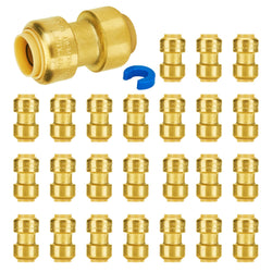 SUNGATOR 1/2 Inch Coupling, Push Pex Fittings Plumbing Fittings 1/2 Inch, No Lead Brass Push-to-Connect Plumbing Coupling for Pex Pipe, Copper, CPVC, with 1 Disconnect Clip, Pack of 25