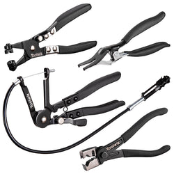 Toolwiz 4 Pcs Hose Clamp Pliers, Spring Coolant Radiator Hose Clamp Pliers Automotive Tools, Includes 27" Long Reach Wire Spring, Flat Band, Remover, Clic-R Type Hand Tools