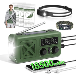 Vokida Emergency Radio Hand Crank Solar, 5000mAh/18500mWh Emergency Weather Radio, Solar Crank Radios with NOAA/AM/FM, Rechargeable Headlight, Thermal Blanket, Paracord Bracele, for Outdoor & Home