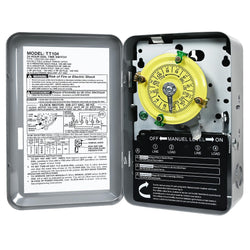 T104 Mechanical Time Switch 208-277 VAC 5HP 40A DPST Manual Override Heavy Duty Electromechanical Timer 24 Hours Up to 12 ON/Off 1-12 Cycles Per Day for Pool Pump Water Heater Outdoor Indoor Lighting