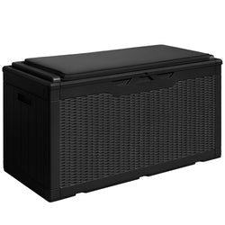 Devoko 100 Gallon Waterproof Large Resin Deck Box Outdoor Storage Box Indoor Lockable Storage Container with Cushion for Patio Furniture Garden Pool Cushions (Black)