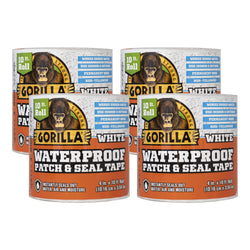 Gorilla Waterproof Patch & Seal Tape, White Tape, 4" x 10' (Pack of 4) - Permanent Weather Resistant Seal for Leaks and Repairs