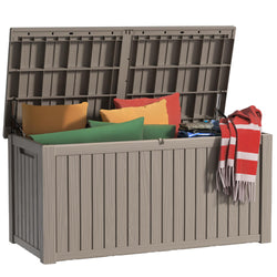 MAIUSCOLI 200 Gallon Outdoor Deck Box,Storage Lockable Waterproof Patio Furniture,Garden Tools,Cushions,Pool Accessories Outside Storage Resin Box(Grey)