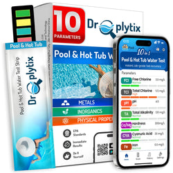 DROPLYTIX 10-in-1 Pool & Spa Water Test Kit with App, Hot Tub, Saltwater, Chlorine, Alkalinity, Hardness, pH, Nitrate, Sulfate, Digital Water Quality Testing Strips (DXPOOL-R10-S10)