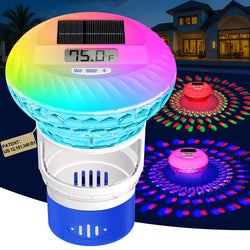 FineBud2025 Upgrade Pool Chlorine Floater with Thermometer,Digital Screen Floating Chlorine Dispenser for Pool,Solar pool Chlorines floater with Light,Button Control chlorine floaters with Thermometer