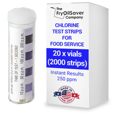 Chlorine Test Strips for Restaurants & Food Services, 20 x Vial of 100 Chlorine Sanitizer Testing Kits, Bleach Test Strip, 0-200PPM Testing Kit Sanitizing Solution for Kitchen & Bar by FryOilSaver Co.