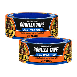 Gorilla All Weather Duct Tape, Black, 1.88" x 25 yd (Pack of 2) - UV and Temperature Resistant Waterproof Tape for Outdoor Repairs