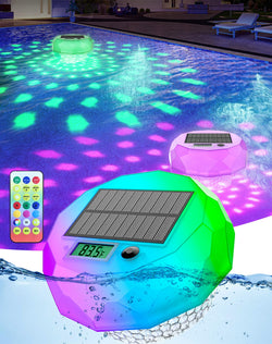 Solar Floating Pool Lights with Thermometer Easy Read, Remote Control RGB Color Changing LED Pool Lights, Timing Auto On Off IP68 Waterproof for Inground, Above Ground Pools, Hot Tubs, Garden Decor