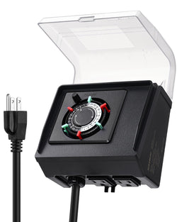 SURAIELEC Mechanical Pool Timer for Above Ground Pools, NEMA 5-15R Plug-in 24-Hour Timer with Dual Outlets, 15A 125V 1HP, Up to 3 Daily Settings, Weatherproof Cover for Pool Pumps, Outdoor Lighting