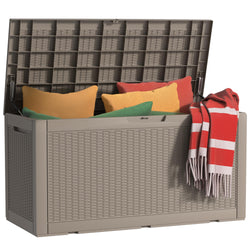 MAIUSCOLI 120 Gallon Outdoor Deck Box,Storage Lockable Waterproof Patio Furniture,Garden Tools,Cushions,Pool Accessories Outside Storage Resin Box(Grey)