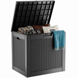 MAIUSCOLI 31 Gallon Outdoor Deck Box,Storage Lockable Waterproof Patio Furniture,Garden Tools,Cushions,Pool Accessories Outside Storage Resin Box(Black)