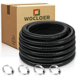 Wocloer Pond Tubing 1-1/2” × 10 Feet Black Flexible PVC Pond Hose,Garden Pond PVC Tube - Reinforced, Kink-Resistant Tubing for Pumps, Fountains & Waterfalls, with 4 Clamps,1-1/2" Dia