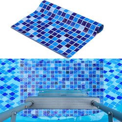 Drydiet 36" X 24" Above Ground Pool Ladder Mat, Swimming Protective Nonslip Step Pad with Texture, Pool Essentials Accessories for Floor Liners and Stairs, Blue Square Pattern